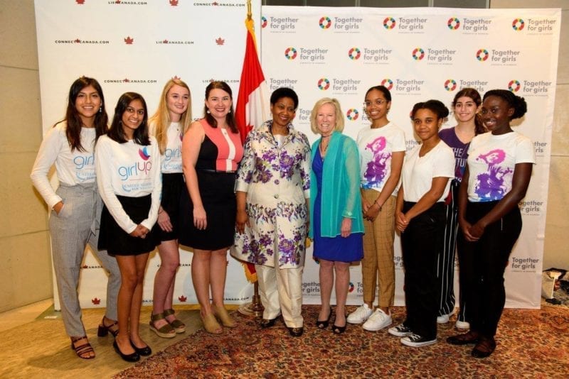 From left: Girl Up Co-Executive Director Melissa Kilby, then UN Women Director Phumzile Mlambo-Ngcuka, and UN Foundation CEO Kathy Calvin, with Tolani fourth from right