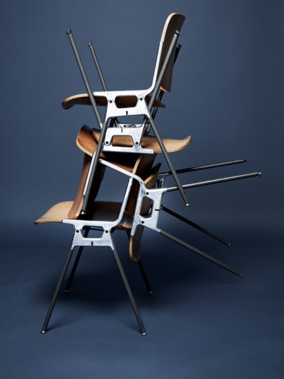 Chairs stacked on each other at different angles