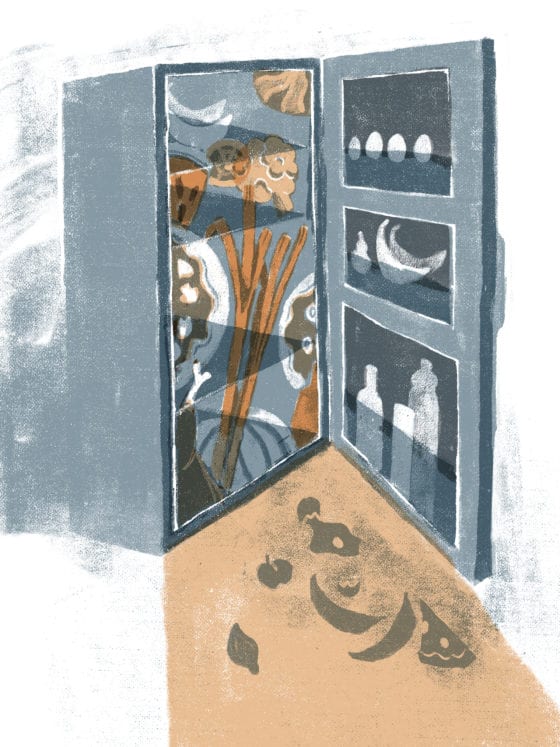 An illustration of a refrigerator filled with food