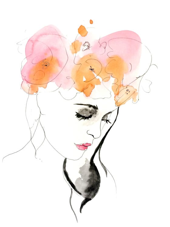 An illustration of a woman with a flower crown on her head