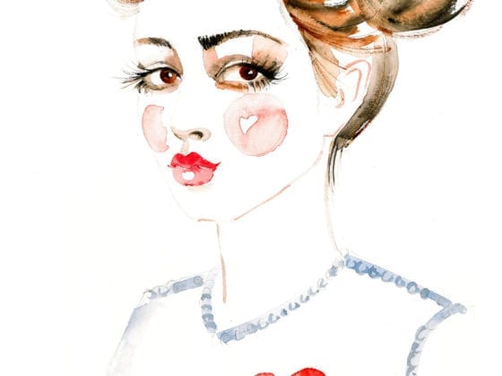 An illustration of a young girl with rosy cheeks and a t-shirt with a heart on it