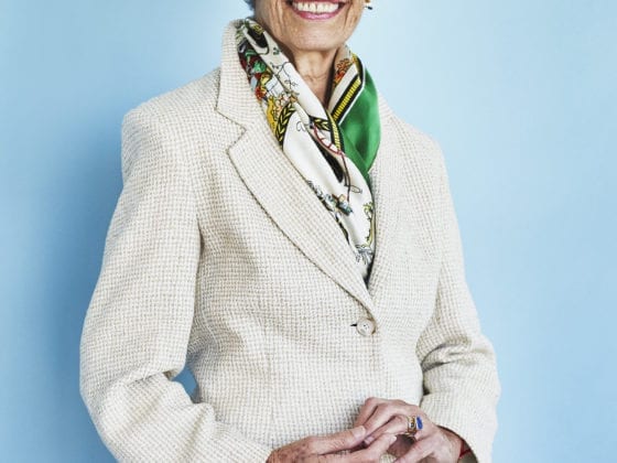 A smiling elderly woman