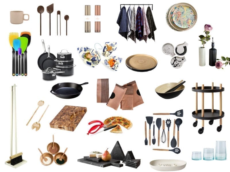 A collage of kitchenware items